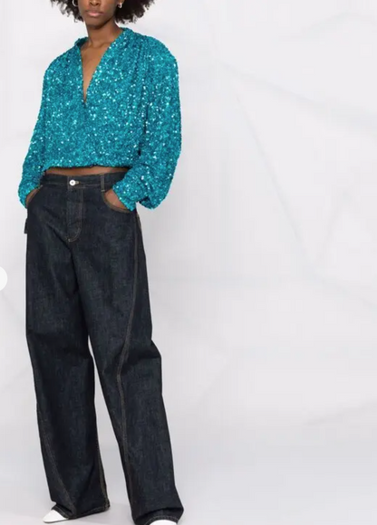 Rotate by Birger Christensen Sequin Blue Blouse UK 8