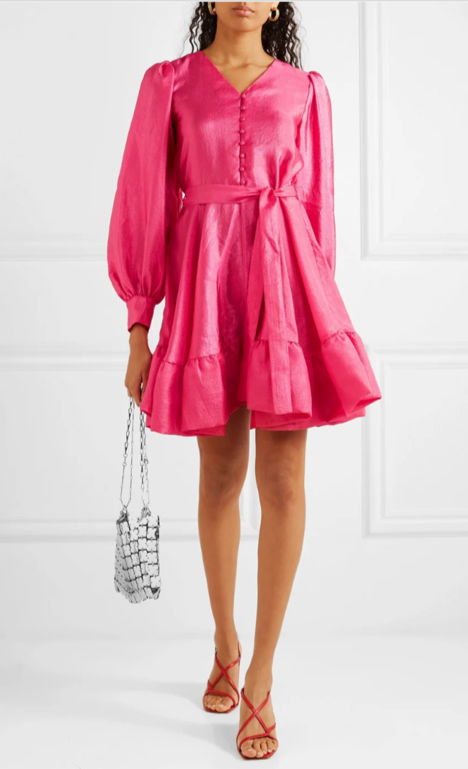 Stine Goya Farrow Ruffled Crinkled-Taffeta Mini Dress XS