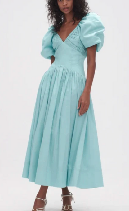 Aje Blue Plunge Midi Dress UK 6