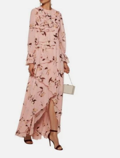 Mikael Aghal Blue Floral Ruffle Dress UK 4