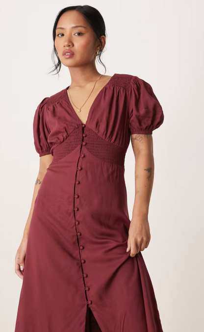 Nobody's Child Burgundy Satin Front Midi Dress UK 14