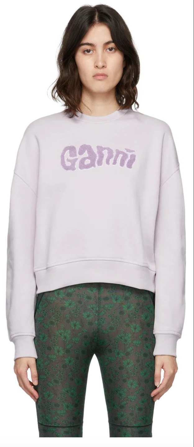 Ganni Lilac Logo Cropped Sweatshirt M