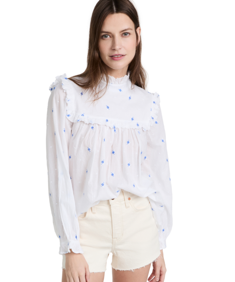 Rixo Embroidered White Blouse UK 12