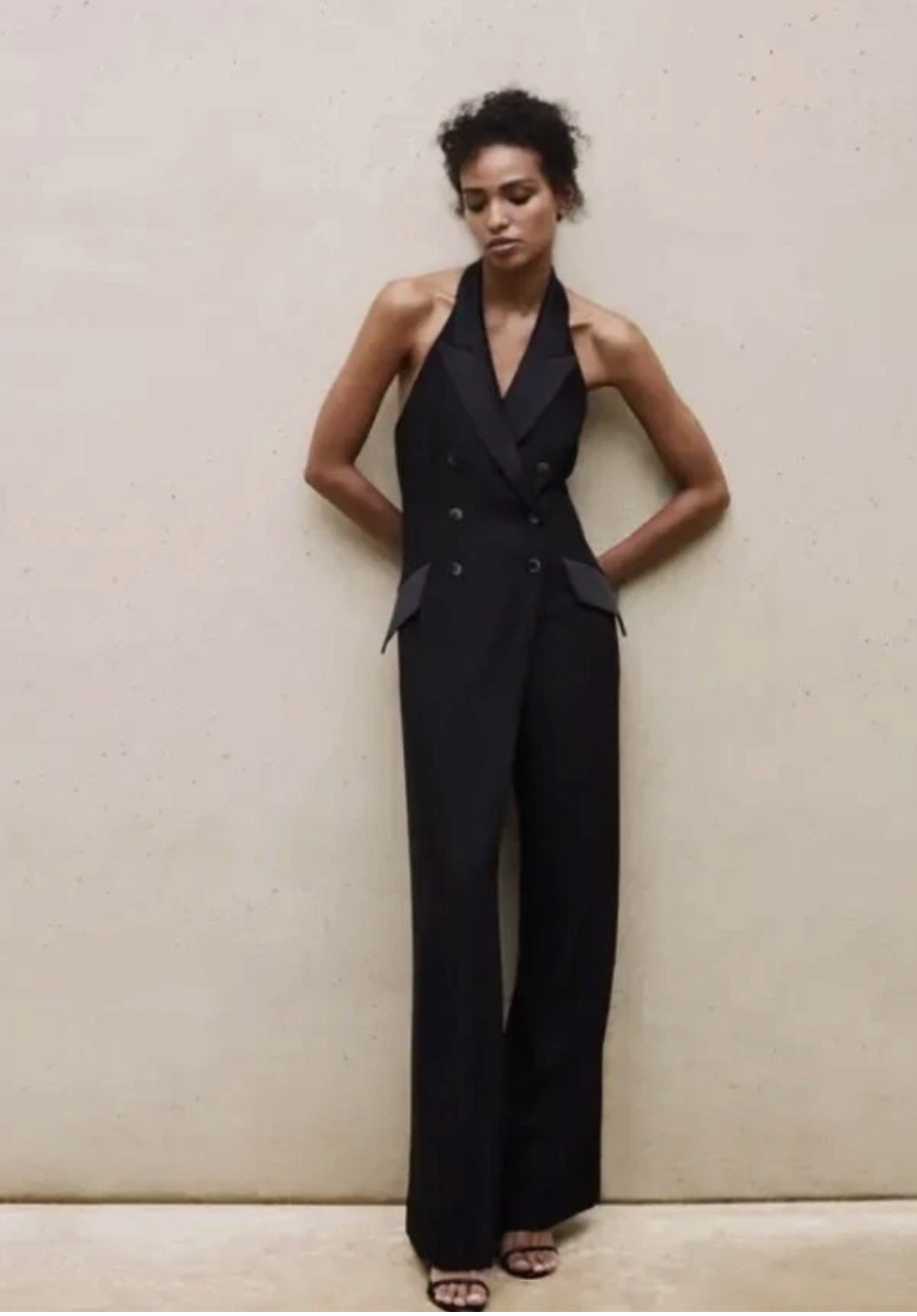 New With Tags Reiss Annie Tux Split Leg Jumpsuit UK 12
