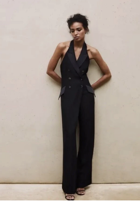 New With Tags Reiss Annie Tux Split Leg Jumpsuit UK 12