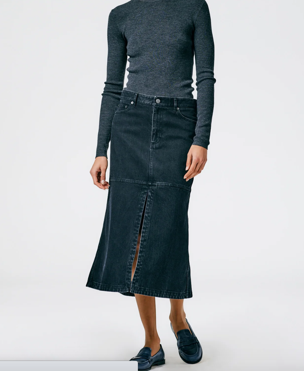 New With Tags Tibi Black Denim Skirt 26"