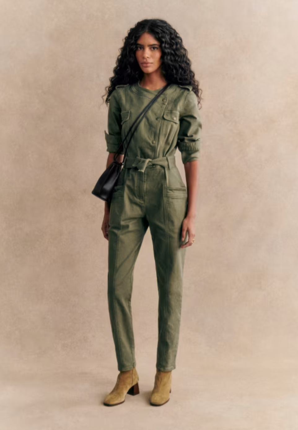 Sézane Hailey Olive Jumpsuit UK 8