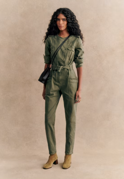 Sézane Hailey Olive Jumpsuit UK 8