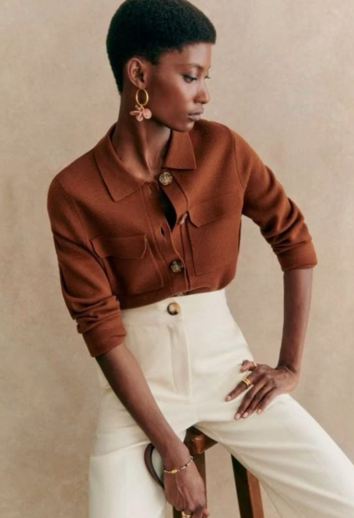 Sézane Betty Brown Cardigan S