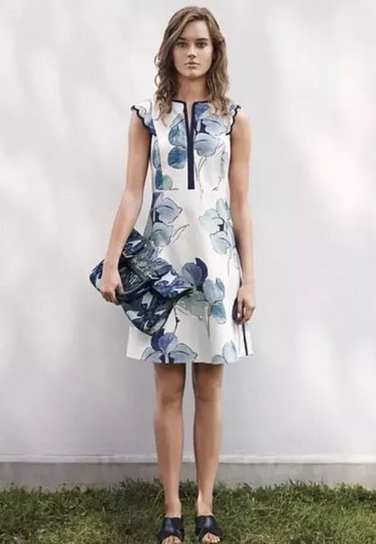 Tory Burch Blue Floral A-Line Dress UK 8
