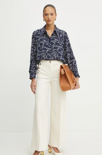 Luisa Spagnoli Dark Navy Silk Logo Shirt S