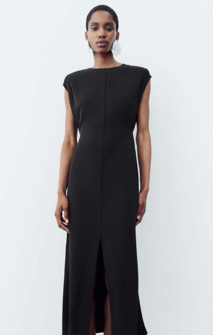New With Tags Zara Black Front Slit Midi Dress S