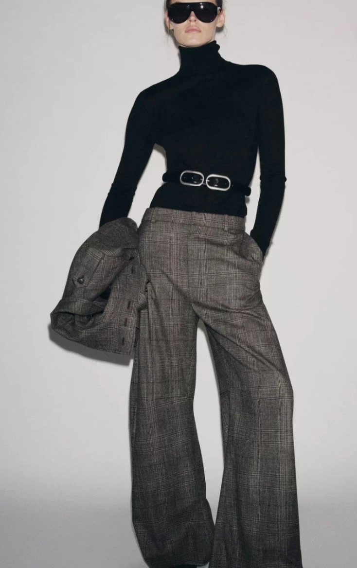 Zara Plaid Wool Balloon Trousers S