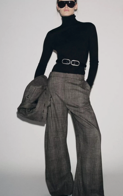 Zara Plaid Wool Balloon Trousers S