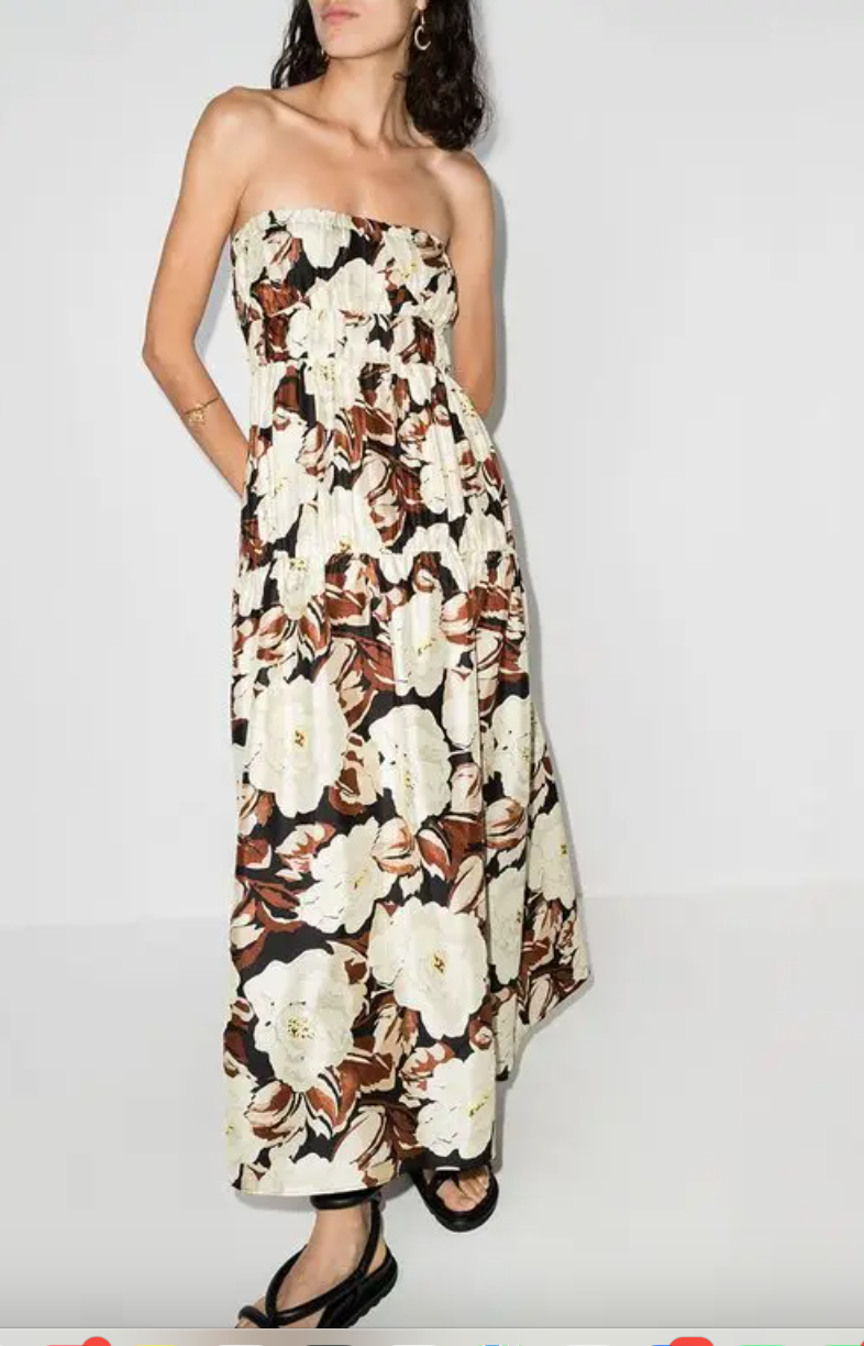 Sir. Vivienne Strapless Floral Print Silk Dress S