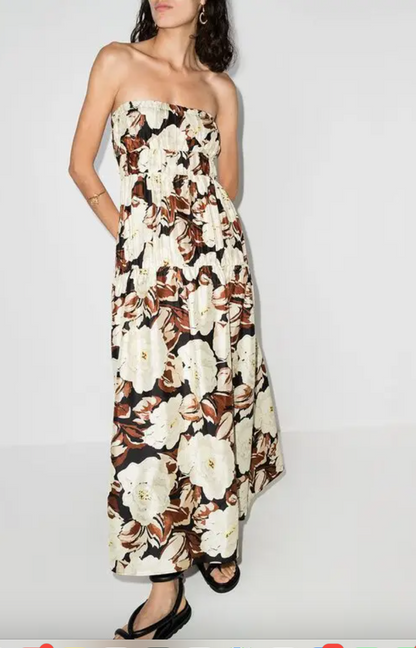 Sir. Vivienne Strapless Floral Print Silk Dress S