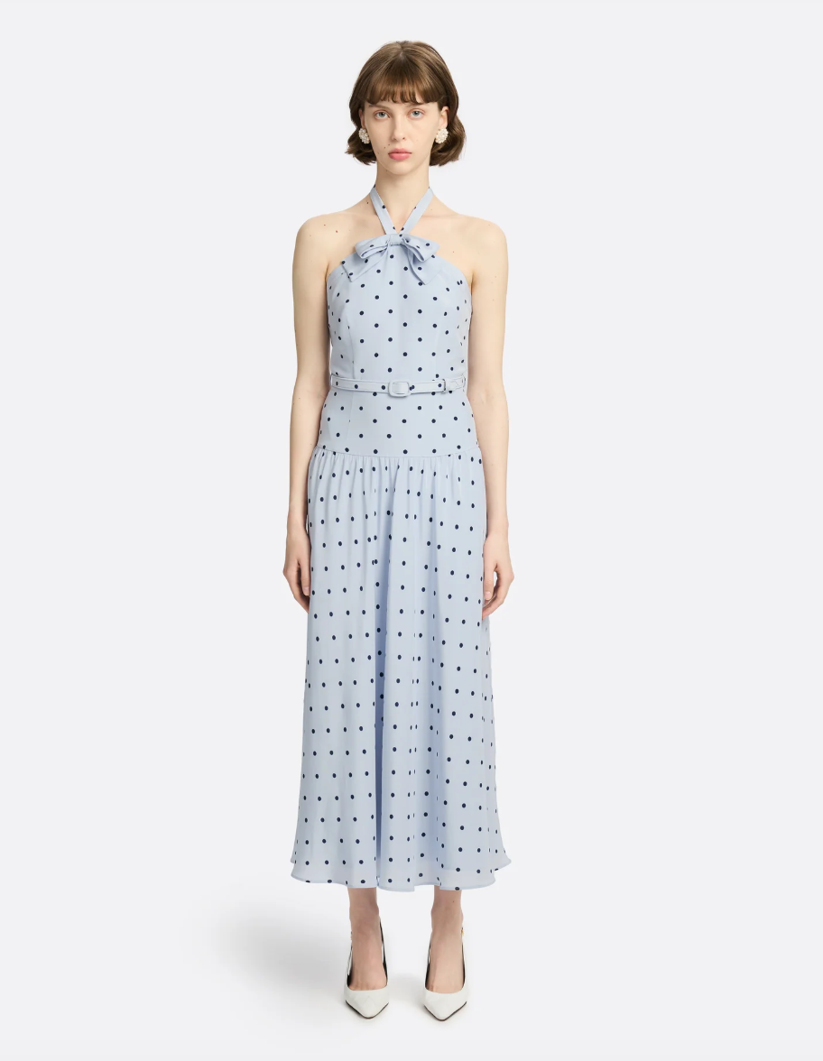 Alessandra Rich Blue Polka-Dot Silk Halterneck UK 6