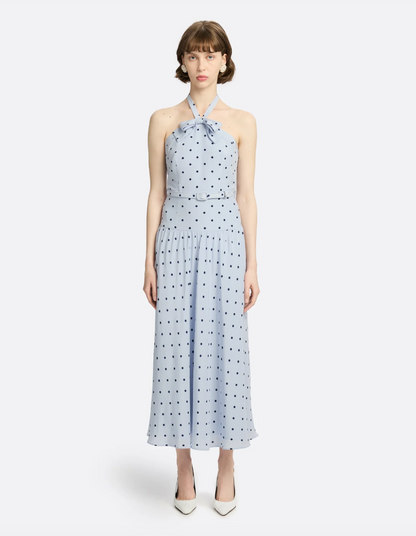 Alessandra Rich Blue Polka-Dot Silk Halterneck UK 6