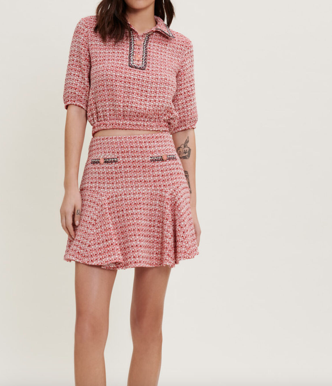 Maje Ethnic Trim Tweed Crop Top XS