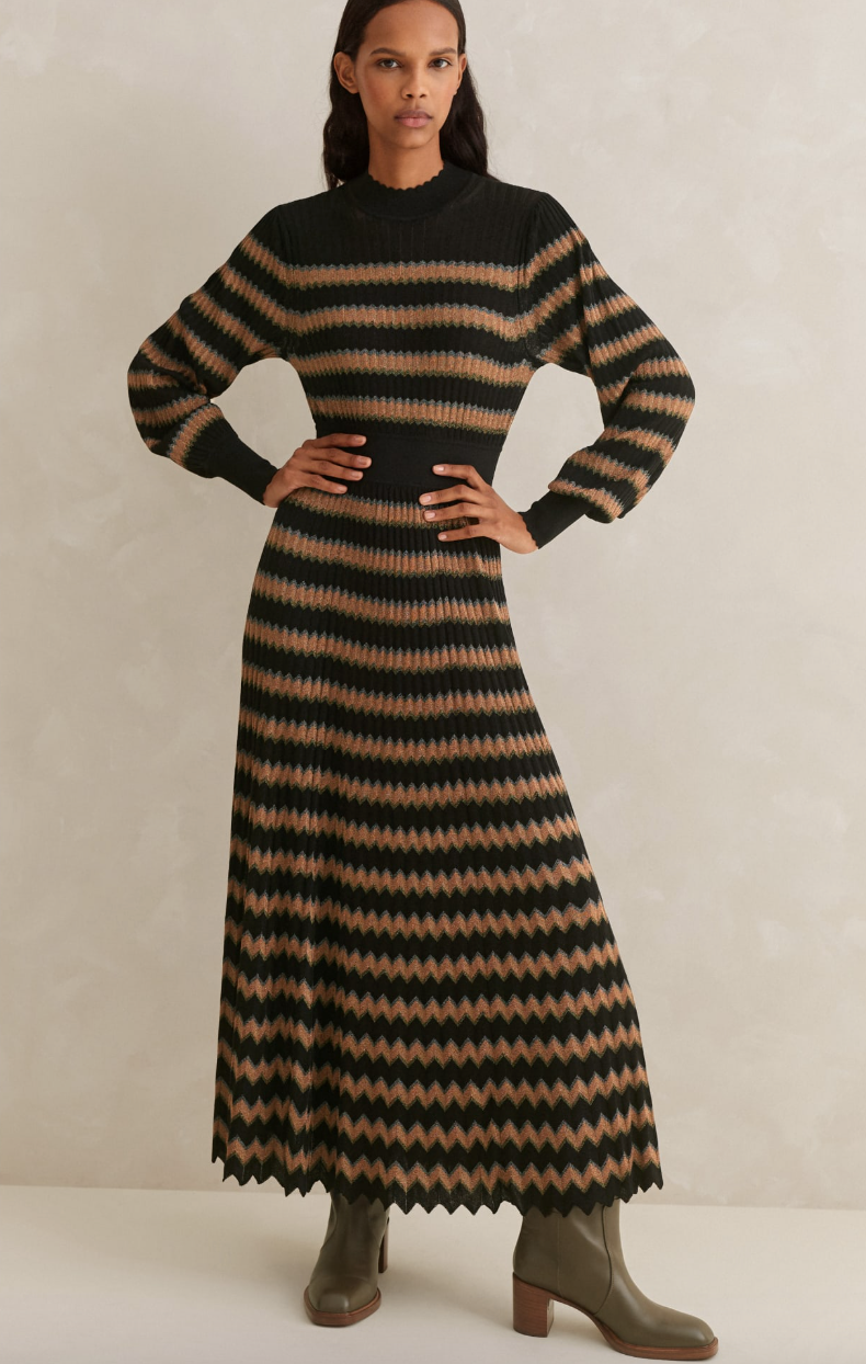 Me+Em Metallic Zig Zag Chevron Fit and Flare Maxi Dress UK 12