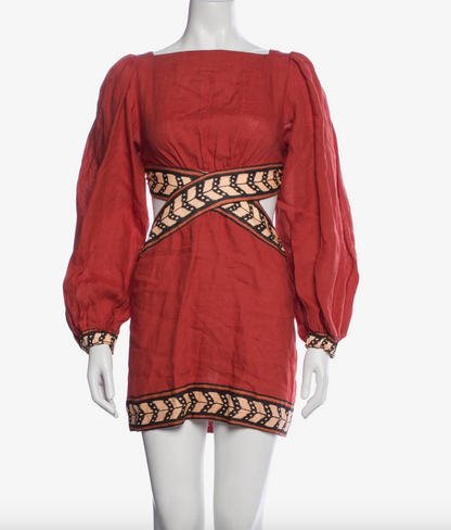 Johanna Ortiz Time Gone By Linen Mini Dress UK 4