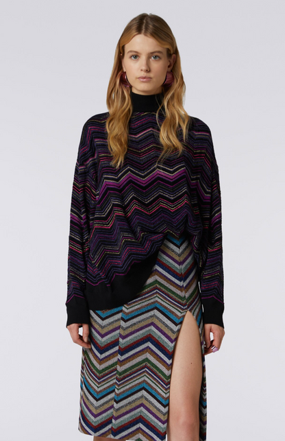 Missoni Oversized Wool and Visose Chevron Turtleneck Sweater UK 10