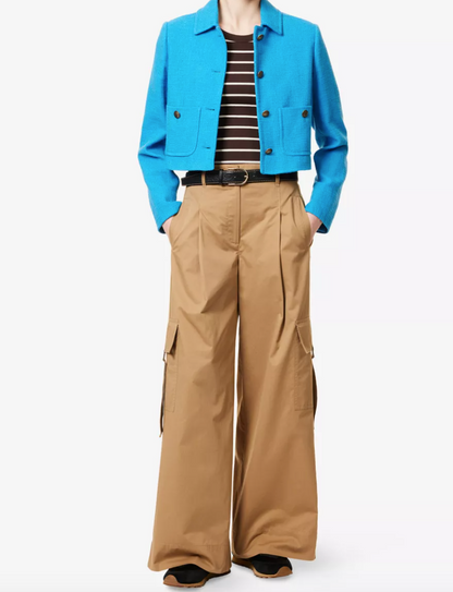 Me+Em Blue Textured Crop Cotton Blue Jacket UK 8