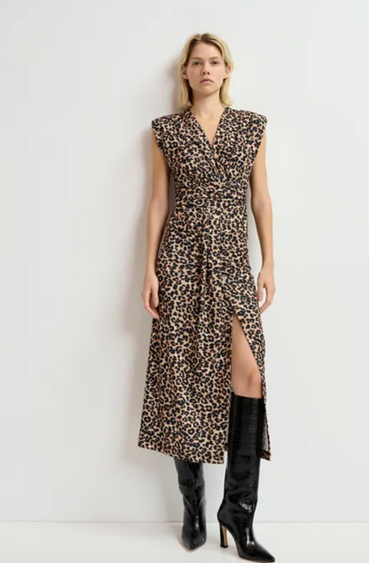 Essentiel Antwerp Brown Leopard Print Stretch-Jersey Midi Dress UK 8