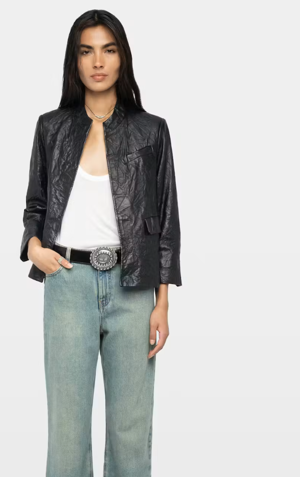 Zadig & Voltaire Crinkle Leather Blazer UK 8