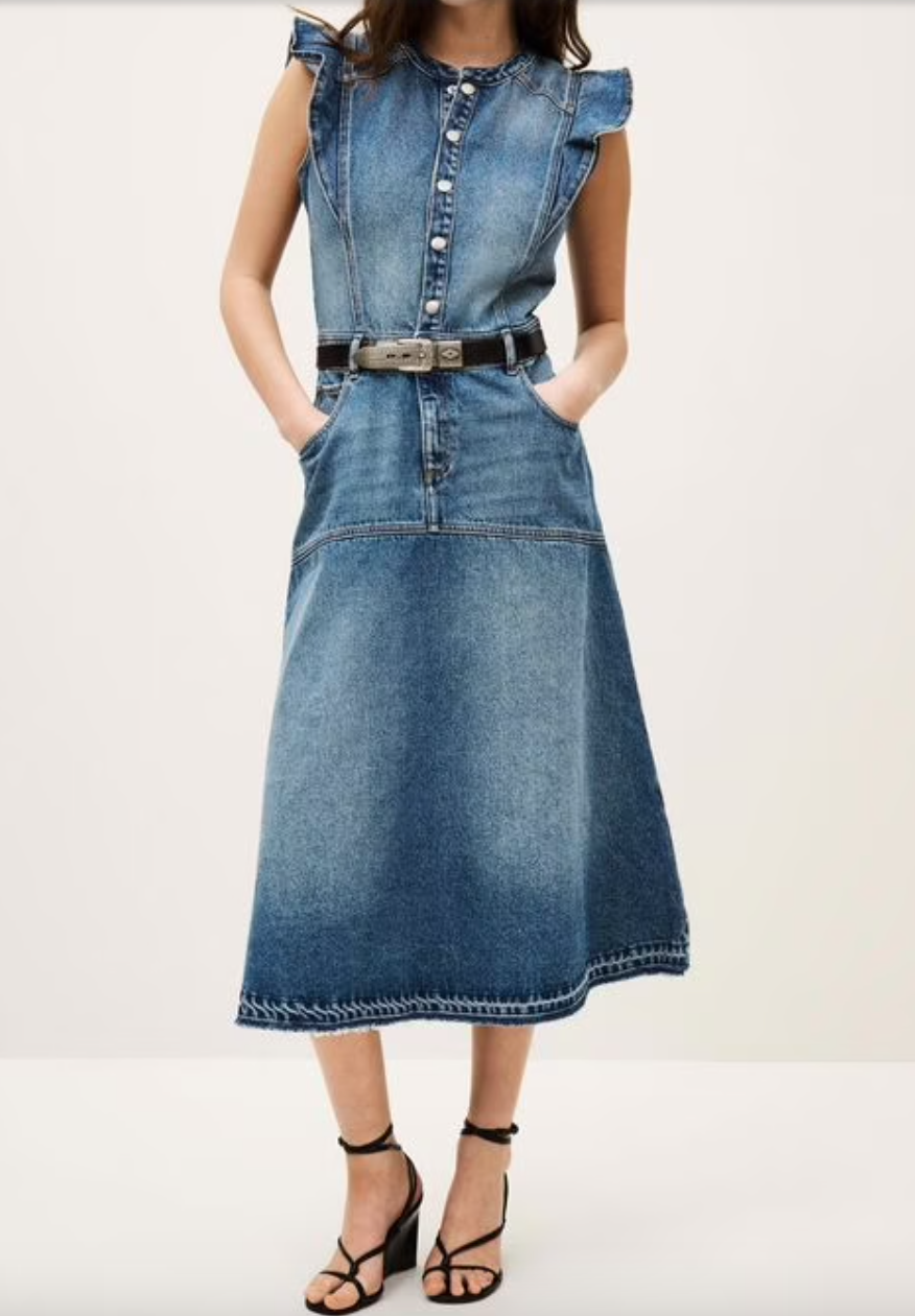 Ba&sh Vayea Denim Frill Midi Dress S