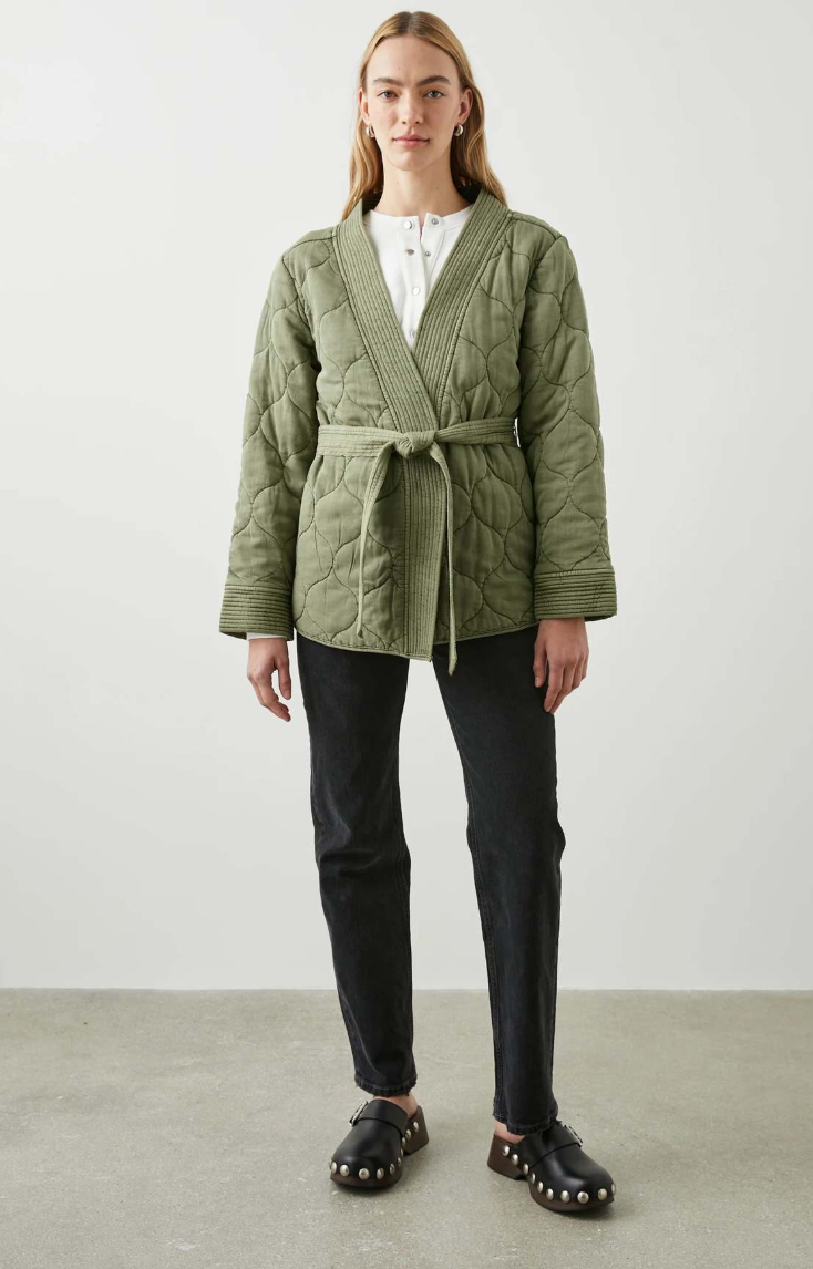 Rails Monterey Quilted Wrap Jacket in Washed Olive S