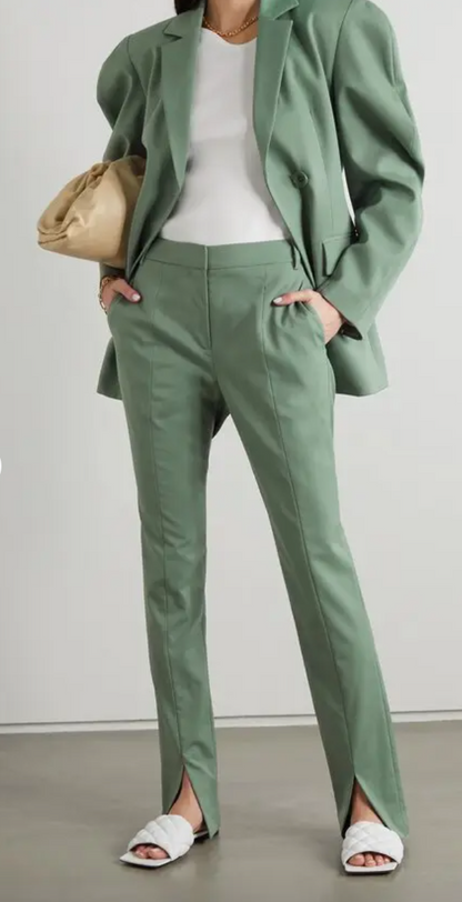 Tibi Wool Straight Leg Green Trousers UK 14