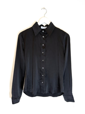 New With Tags Serena Bute Black Satin Serena Shirt XS