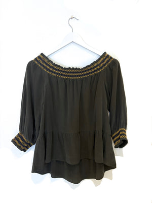 Whistles Khaki Silk Blouse UK 10