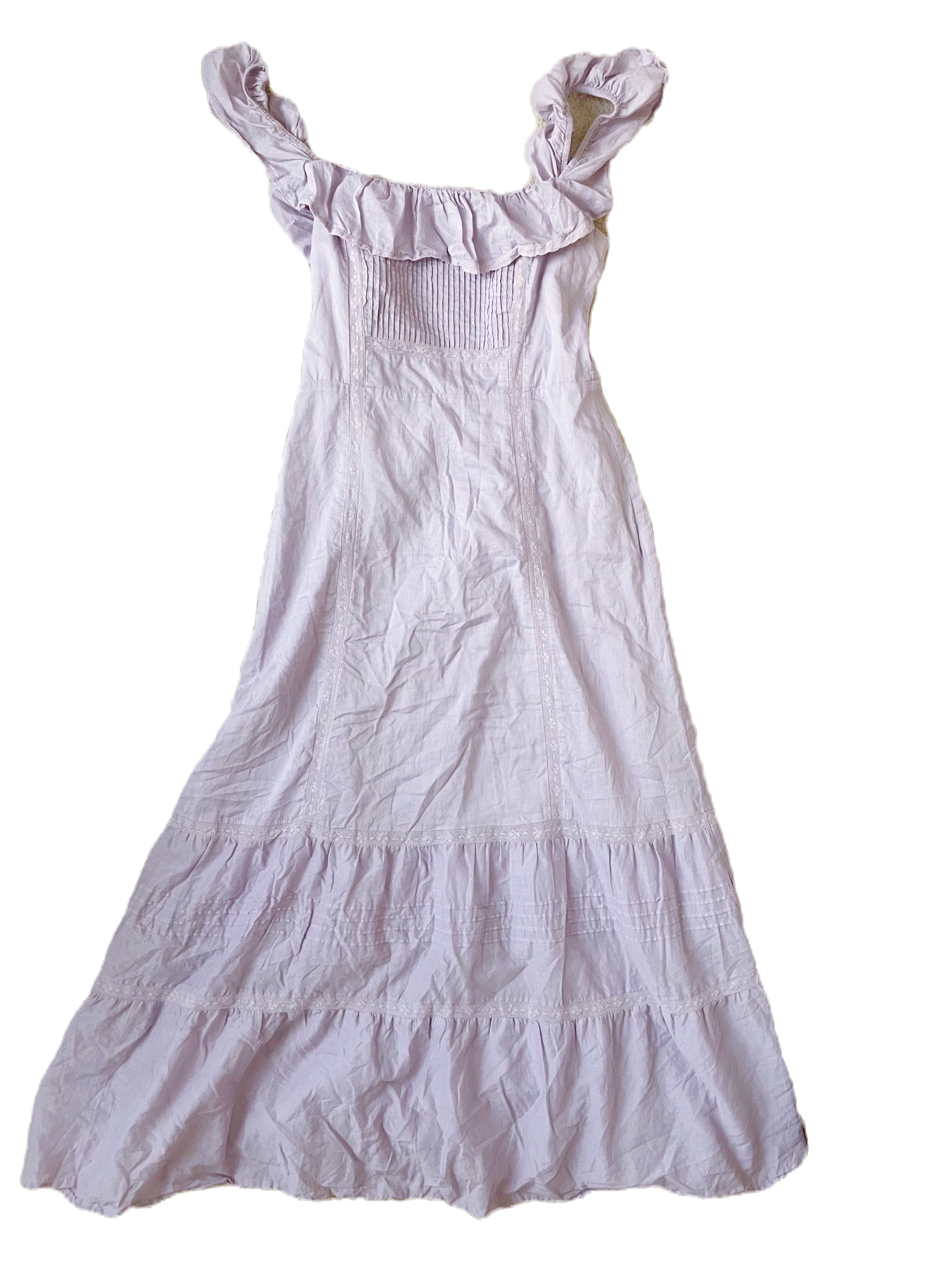 Reformation Tide Lace-Trimmed Ruffled Organic Cotton-Voile Midi Dress UK 10 image 2
