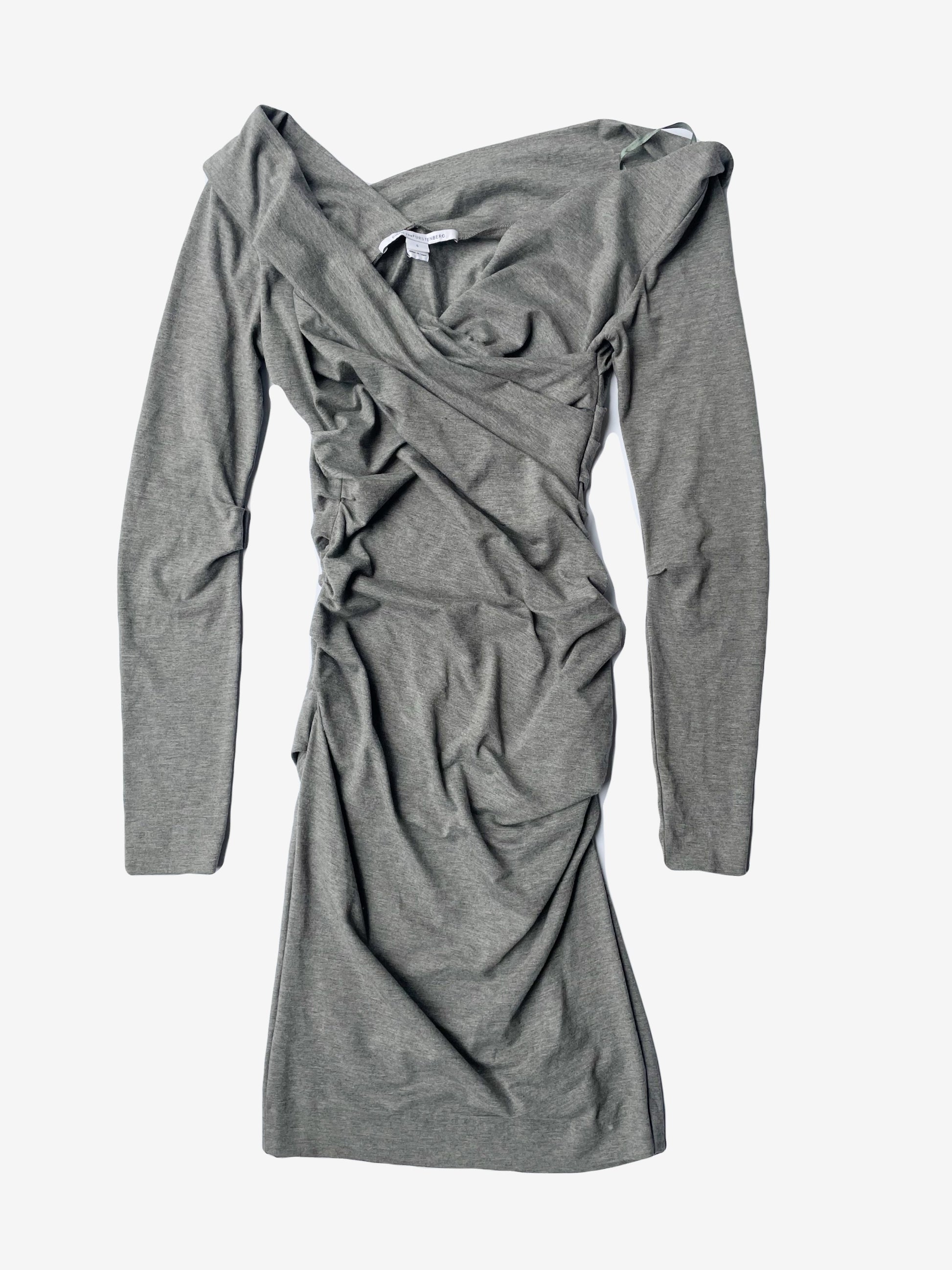 Diane Von Furstenberg Grey Stretch Ruched Dress S image 1