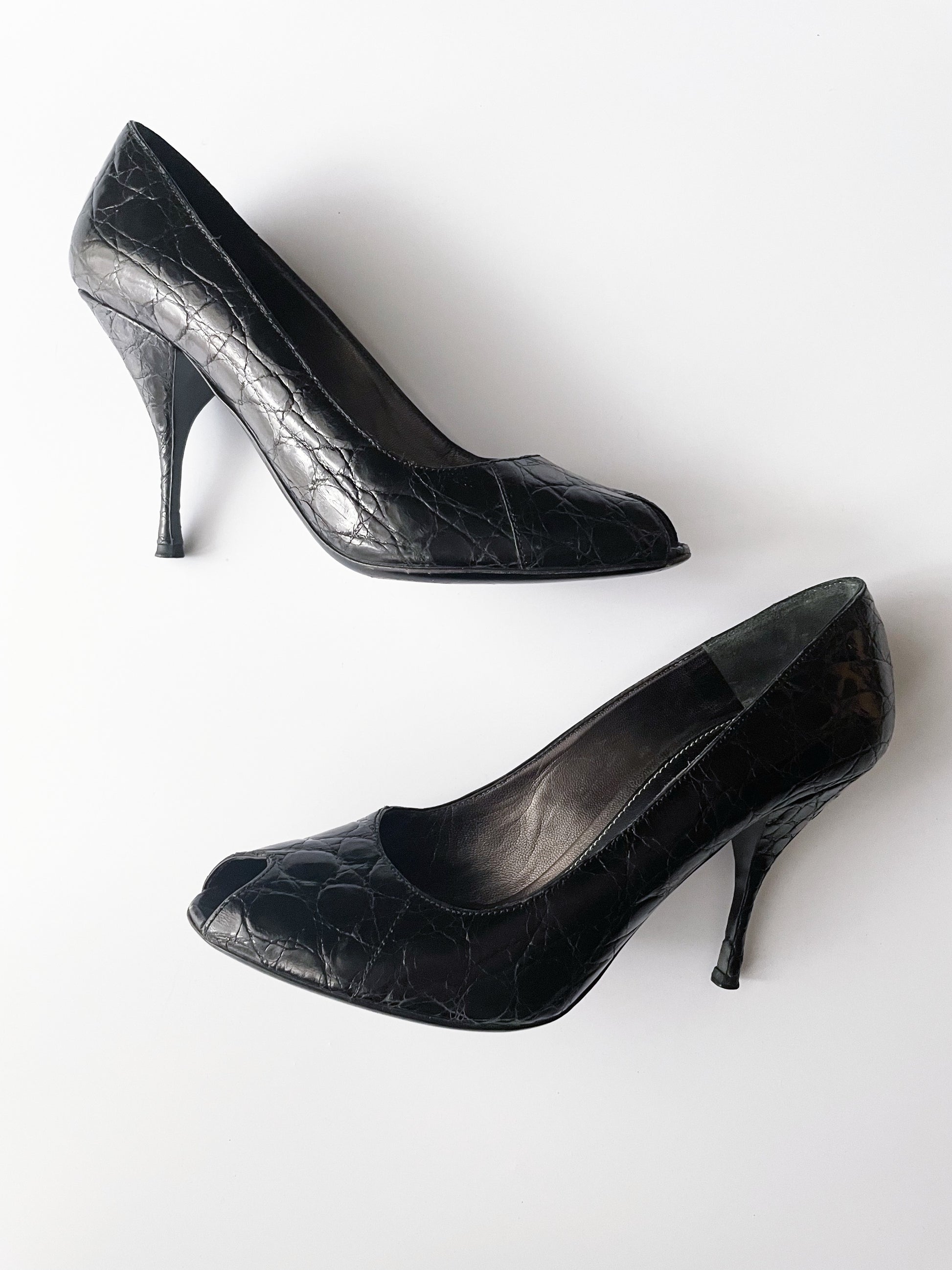 Prada Black Embossed Heels UK 5.5 image 1