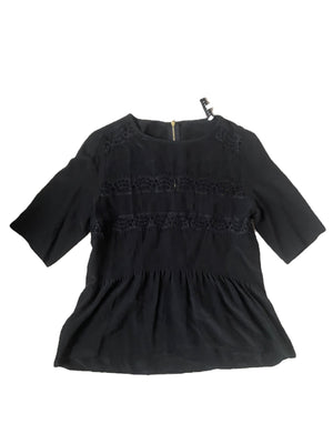 Sandro Black Silk & Lace Blouse S
