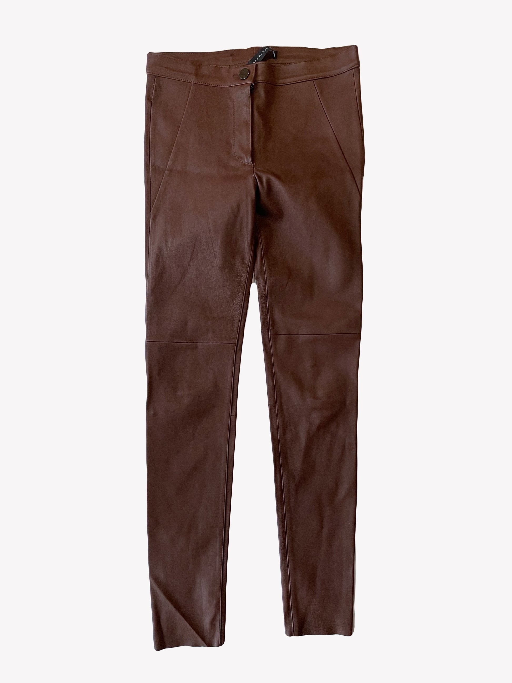 Zara Brown Leather Skinny Trousers XS image 0