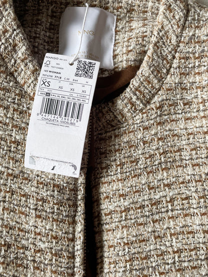 New With Tags Mango Beige Tweed Crop Jacket M image 3