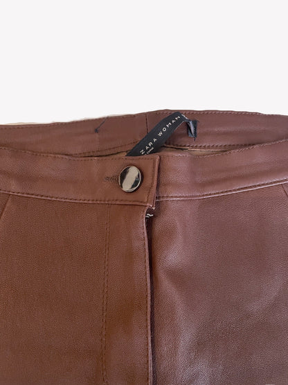 Zara Brown Leather Skinny Trousers XS image 2