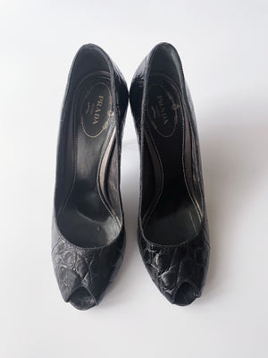Prada Black Embossed Heels UK 5.5