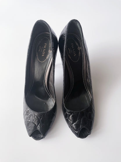 Prada Black Embossed Heels UK 5.5 image 0